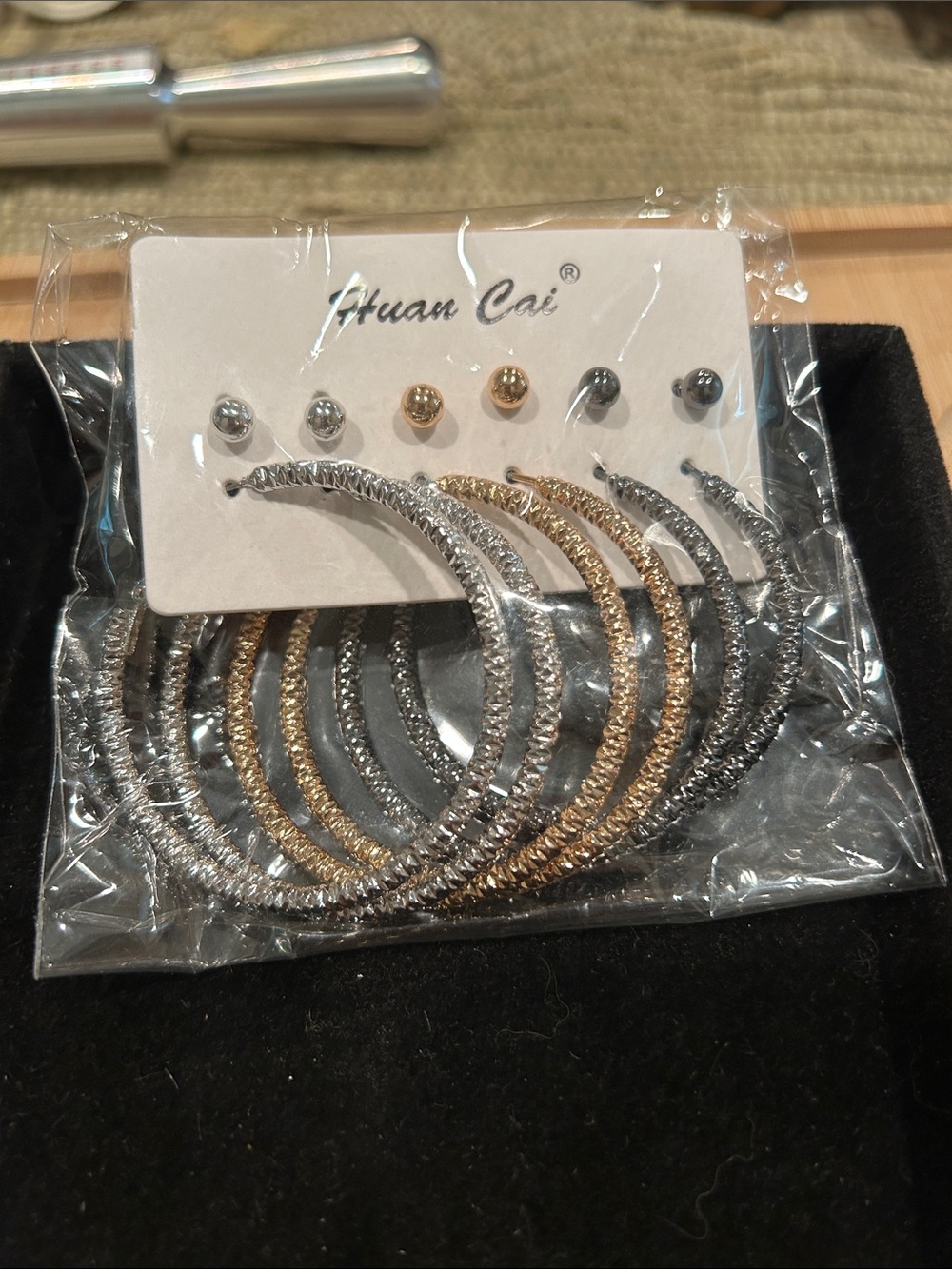 Women's Gold & Silver Textured Hoop Earring Set